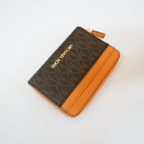 Michael Kors JST Card Case Wallet MK Brown Yellow - Picture 3 of 8